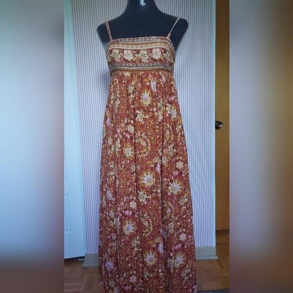 Boho Maxi Dress Paisley Tie Back Festival Y2K Spaghetti Strap - Picture 2 of 13